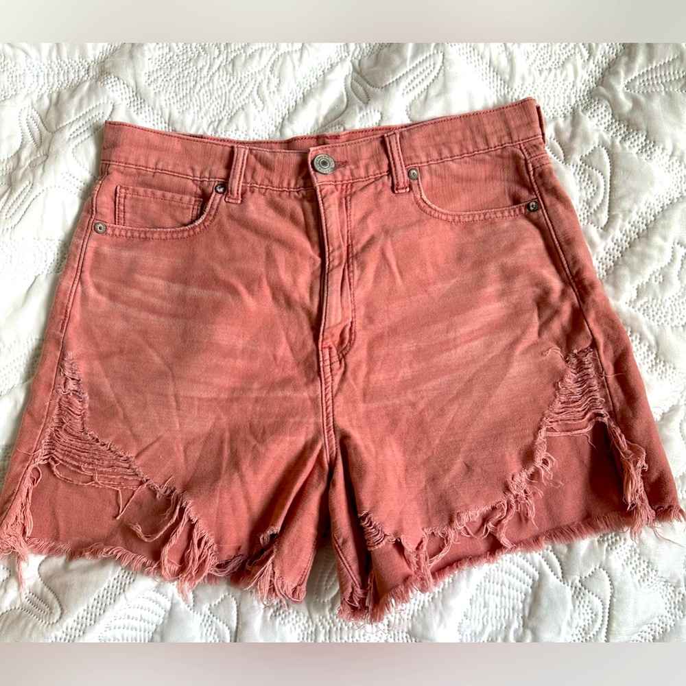 Size 10 American Eagle Pink Jean Shorts Highest Rise Mom Short